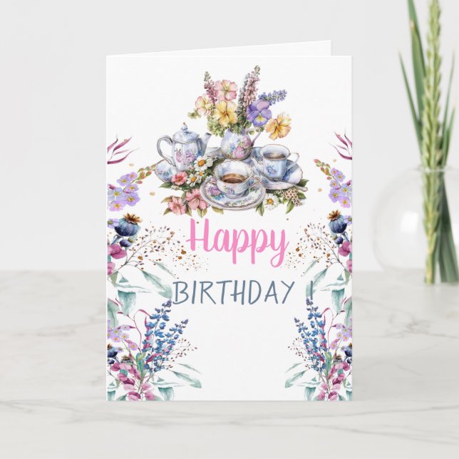 Carte Théière tasse de thé Prairie de fleurs sauvages (Devant)