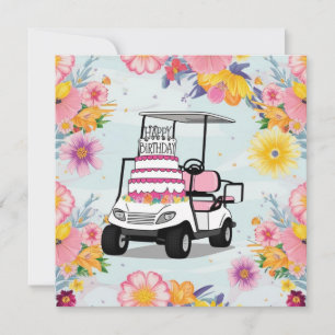 Carte Thème anniversaire golf avec chariot de golf pour