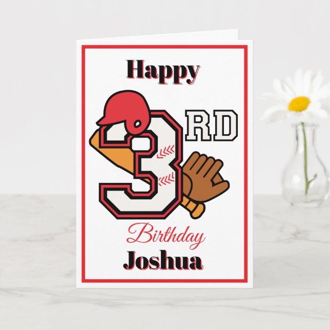 Carte Thème de baseball Happy 3ème Sport Voeux d'anniver (Petite plante)