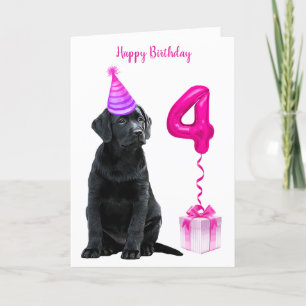 Carte Thème de chiot 4e anniversaire - mignon chien rose