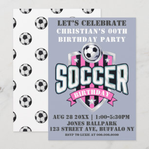 Carte Thème de football rose Anniversaire Fête Invitatio