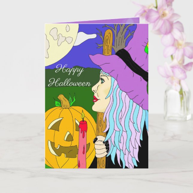 Carte Thème de sorcière pour Halloween (Orchidée)