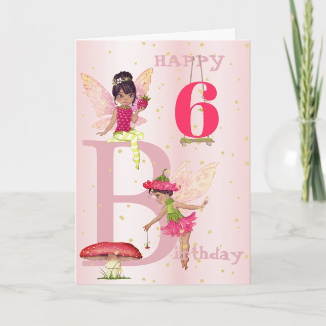 Carte Thème Fée Fille Cheveux foncé Rose Enfant Âge Anni (Devant)