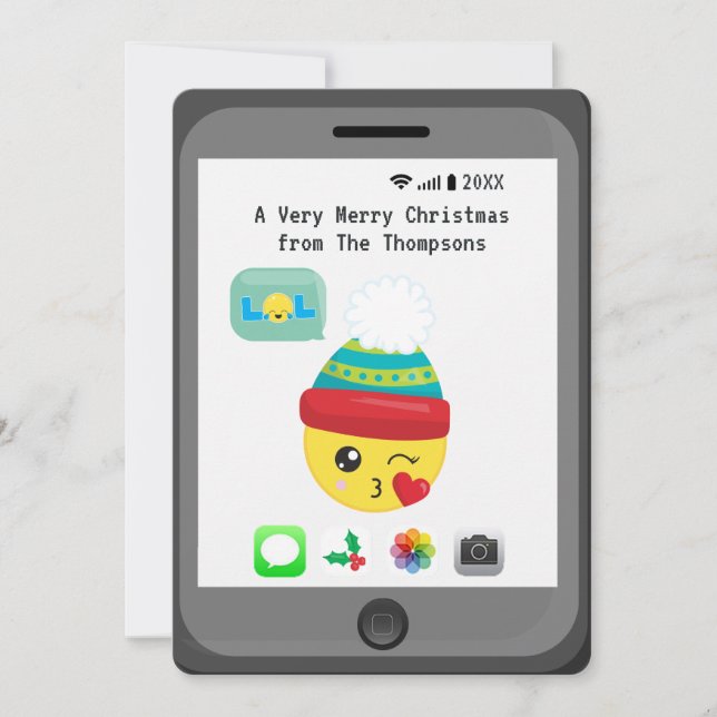 Carte Thème Kawaii Emoji Joyeux voeux de Noël (Devant)