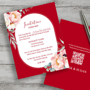 Carte Thiệp Mới Mariage Pivoine Vietnamienne avec code Q