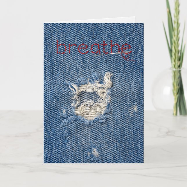 Carte Thinking of you frayed blue jean hole (Devant)