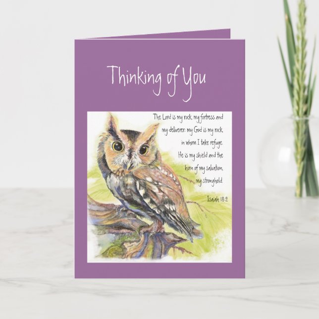 Carte Thinking of You Inspirationnal Psaume 18:2 Owl (Devant)