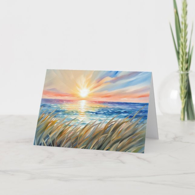 Carte Thinking of You Watercolor Ocean Sunrise (Devant)