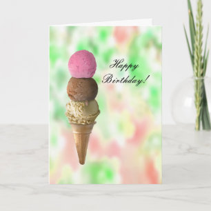 Carte Three Flavors Ice Cream Cone Happy Birthday Day