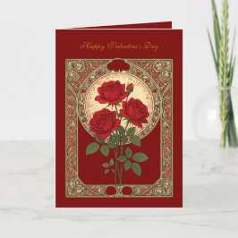 Carte Three Red Roses Art Nouveau Style