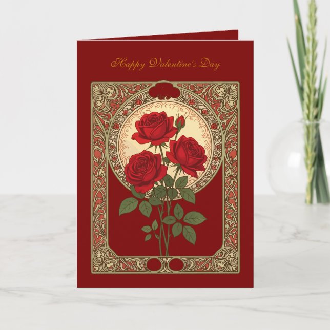 Carte Three Red Roses Art Nouveau Style (Devant)