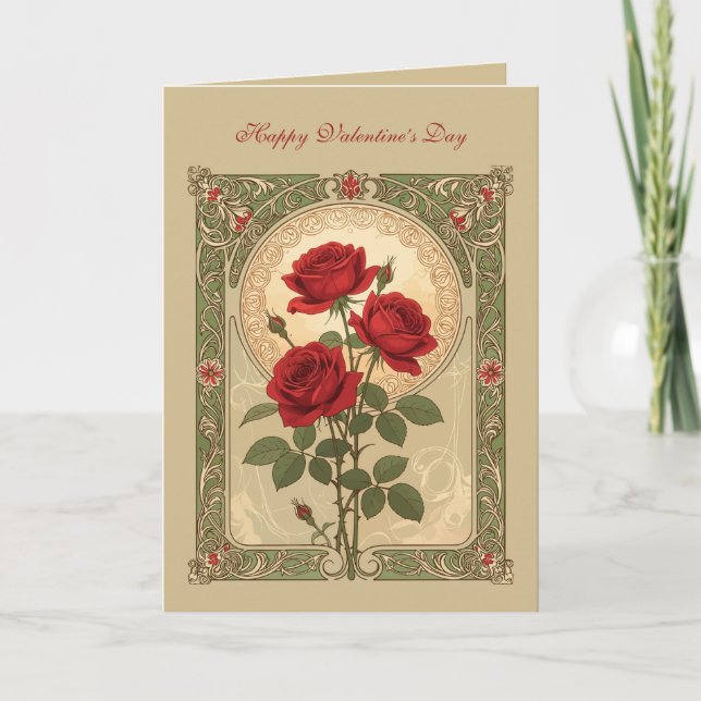 Carte Three Romantic Red Roses Art Nouveau Style (Devant)