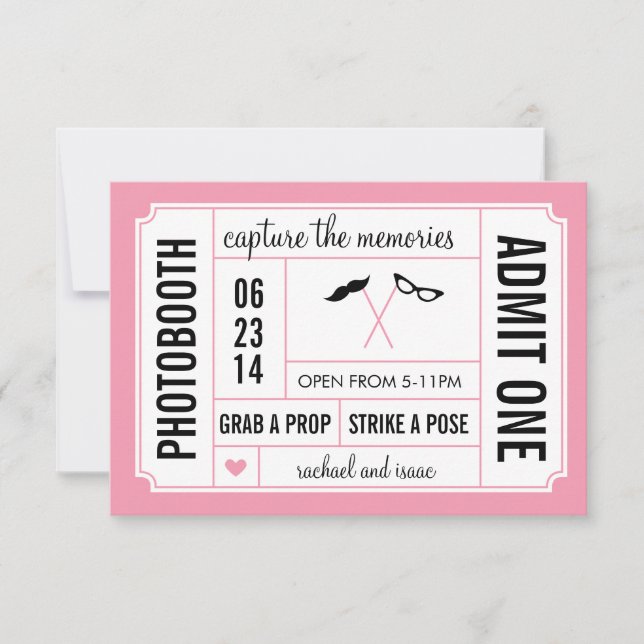 Carte Ticket pour Photobooth avec Moustache et Lunettes (Devant)