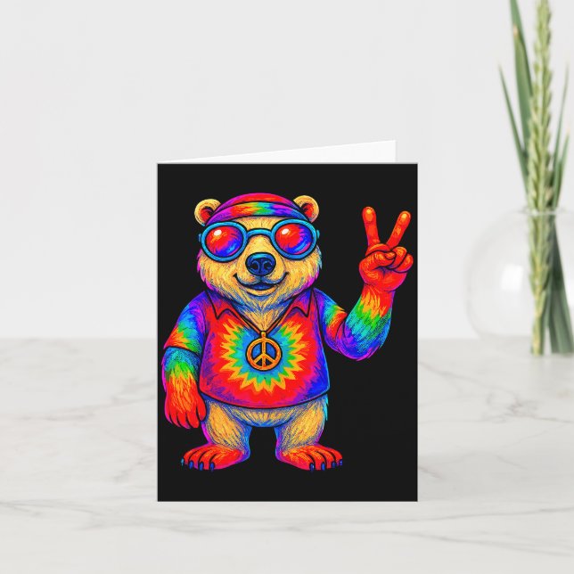 Carte Tie-dye Lar Bear Peace Sign Hip  (Devant)