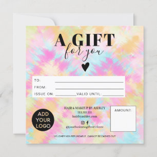 Carte Tie teinture pastel boho carré certificat cadeau l