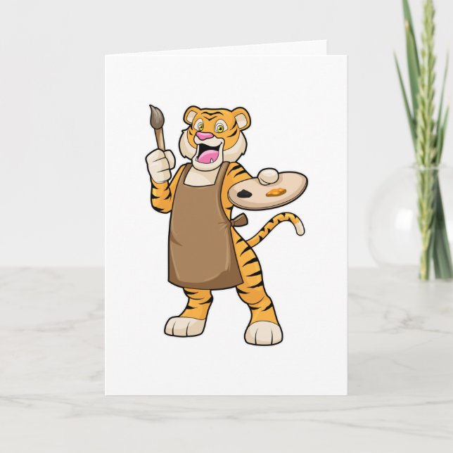 Carte Tigre à la peinture avec de la peinture et un pinc (Devant)