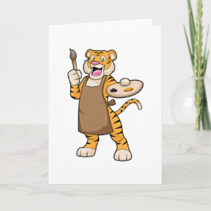 Carte Tigre à la peinture avec peinture et pinceau