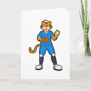 Carte Tigre au baseball avec gant et casquette de baseba