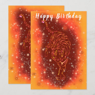 Carte Tigre De Feu Courant À Starry Night - Anniversaire