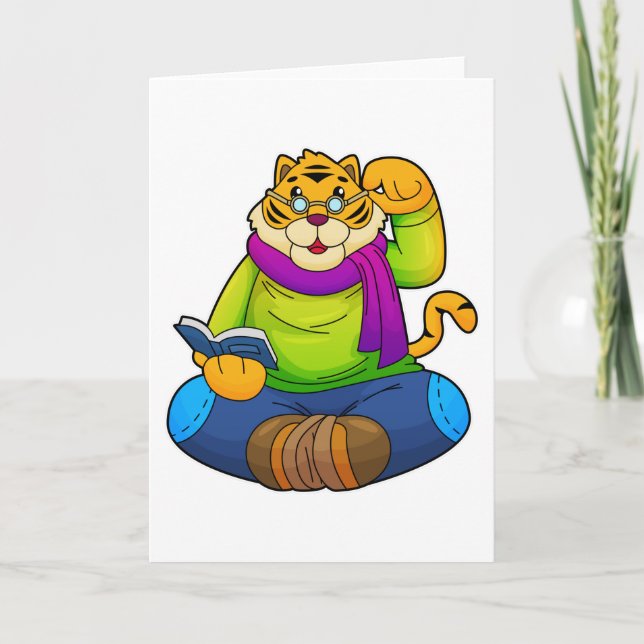 Carte Tigre en intello avec livre (Devant)