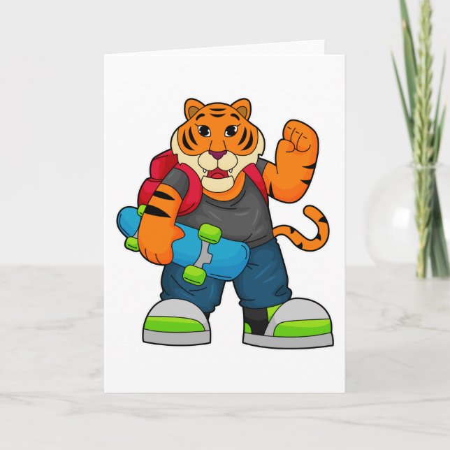 Carte Tigre en tant que patineur avec planche à roulette (Devant)