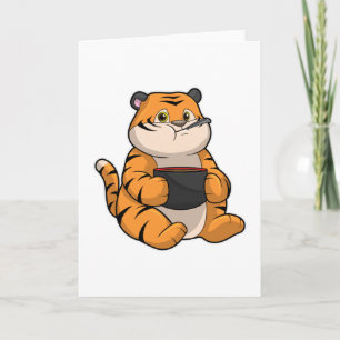 Carte Tigre en train de manger avec un bol