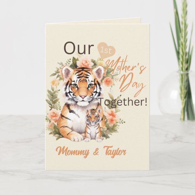 Carte Tigre et bébé, Premier jour de la fête des Mères e (Devant)