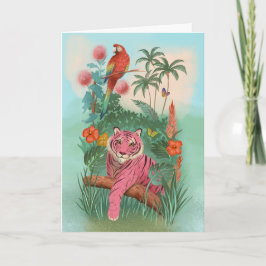 Carte Tigre rose et perroquet Tropical Jungle Blank