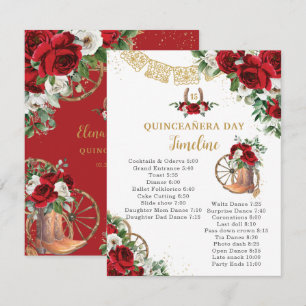 Carte Timeline de bottes charro florales rouges et blanc
