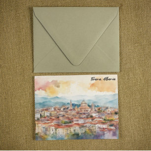 Carte Tirana Albanie Peinture Aquarelle Vue panoramique