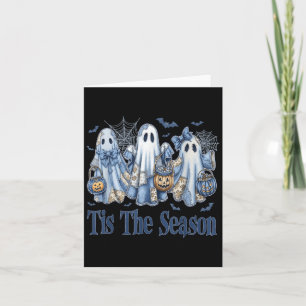 Carte Tis Season Blue Patchwork Ghost Citrouille Éffraya