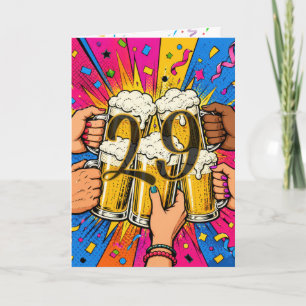 Carte Toast à la bière pour les 29 ans dans le Pop Art