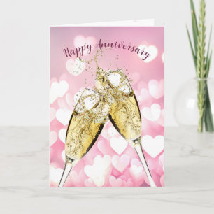 Carte Toast Champagne Anniversaire Sur Coeur
