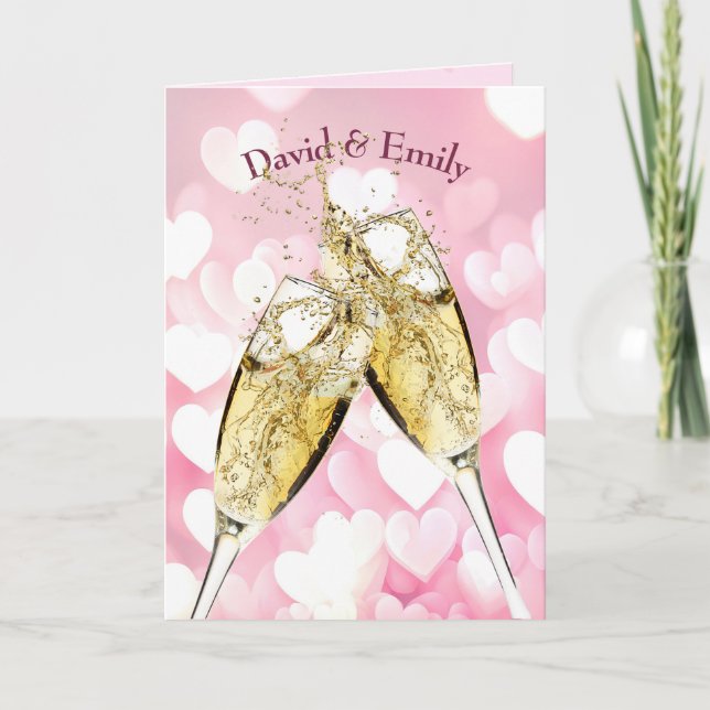 Carte Toast Champagne Anniversaire Sur Coeur (Devant)
