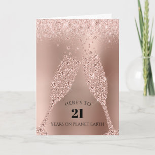 Carte Toast Champagne d'or rose 21e anniversaire