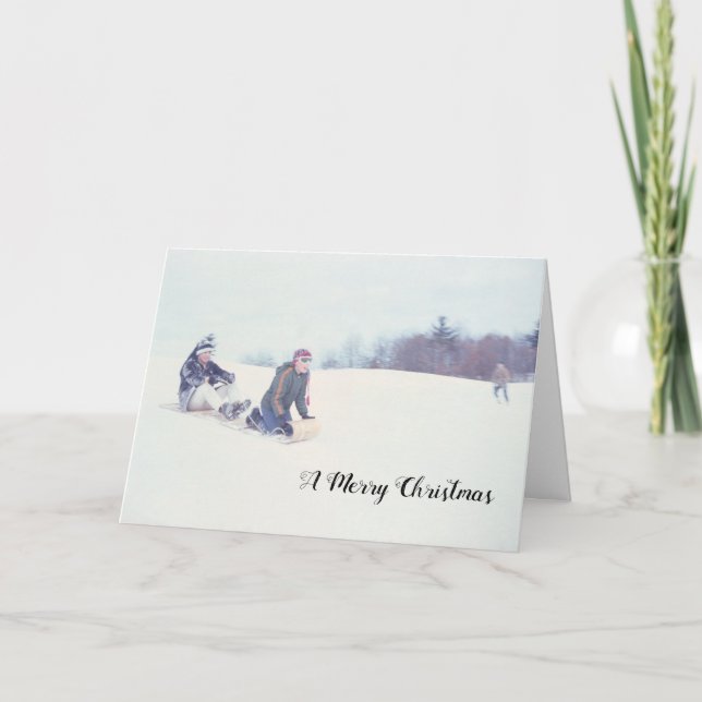 Carte toboggan de Noël Toboggan d'hiver Sledding Fun (Devant)