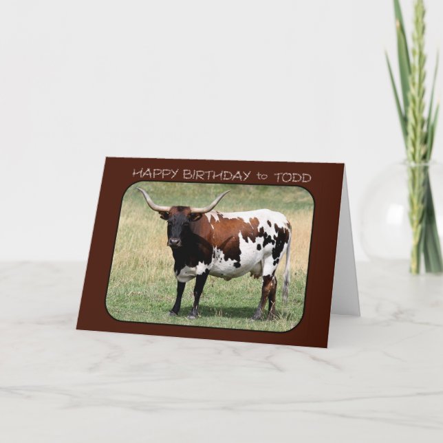 Carte Todd Texas Longhorn Cow Joyeux Anniversaire (Devant)