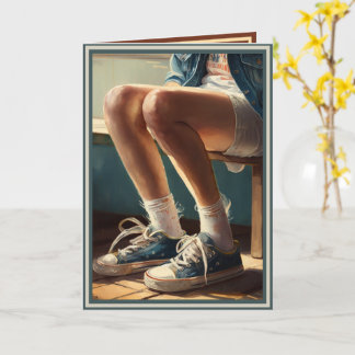 Carte "Tomboy" avec shorts en jean et chaussures de tenn
