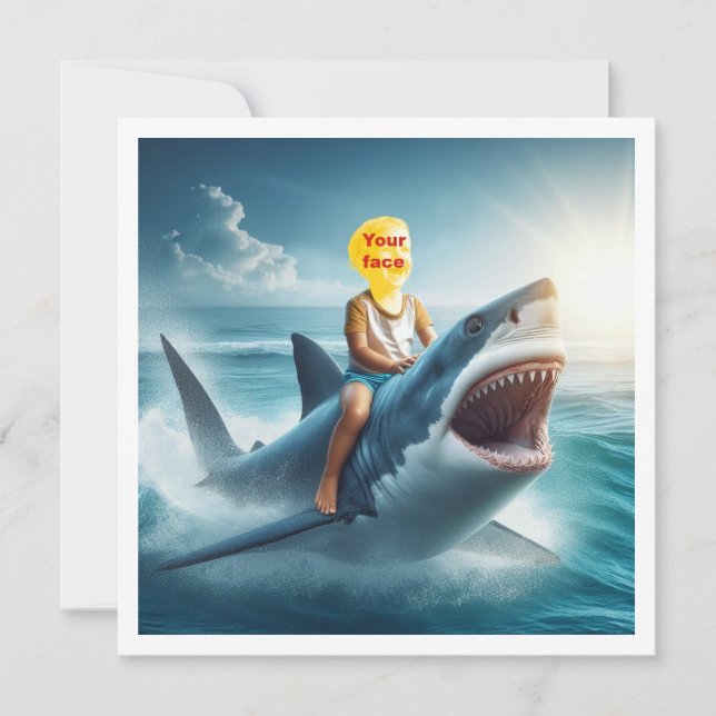 Carte Ton enfant montant un requin, mets mon visage sur  (Devant)