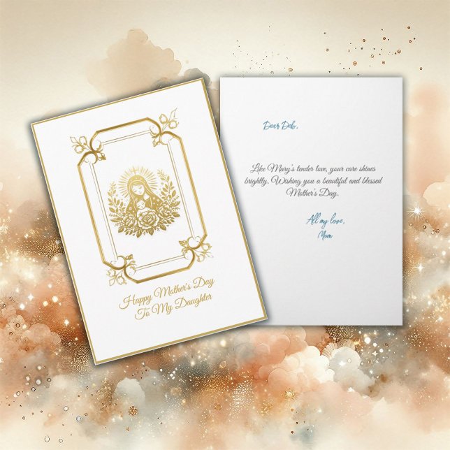 Carte Tone Or Vierge Marie Avec Enfant Fête des Mères (Créateur téléchargé)