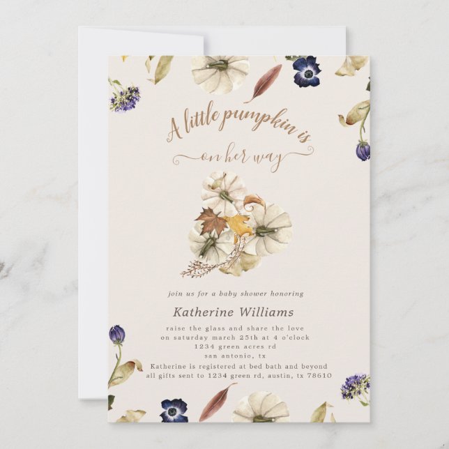 Carte tons d'automne citrouille baby shower  (Devant)