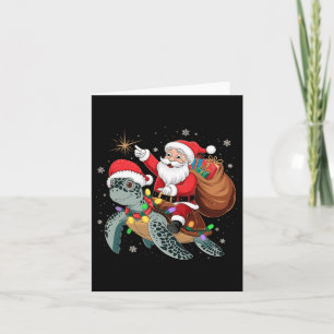 Carte Tortue amusante Noël Père Noël équitation Tortue d