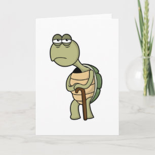 Carte Tortue avec coquille et bâton de marche