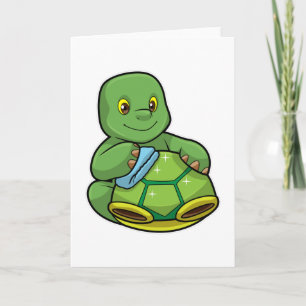 Carte Tortue avec coquille et chiffon de nettoyage