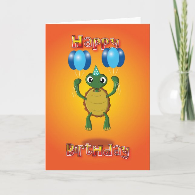 Carte tortue - ballons - joyeux anniversaire (Devant)