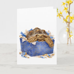 Carte Tortue cadeau d'anniversaire bleu et or aquarelle