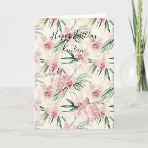 Carte Tortue de mer anniversaire rayures rose blush orch
