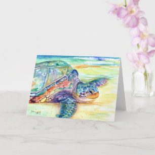 Carte Tortue de mer sur une plage tropicale