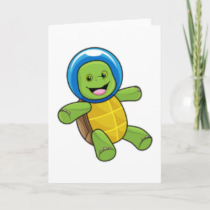 Carte Tortue en astronaute avec boule de verre