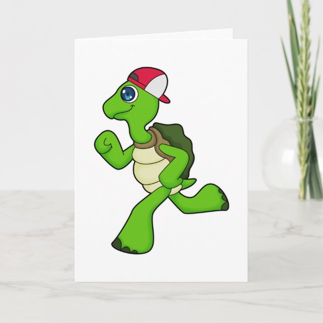 Carte Tortue en coureur avec casquette (Devant)
